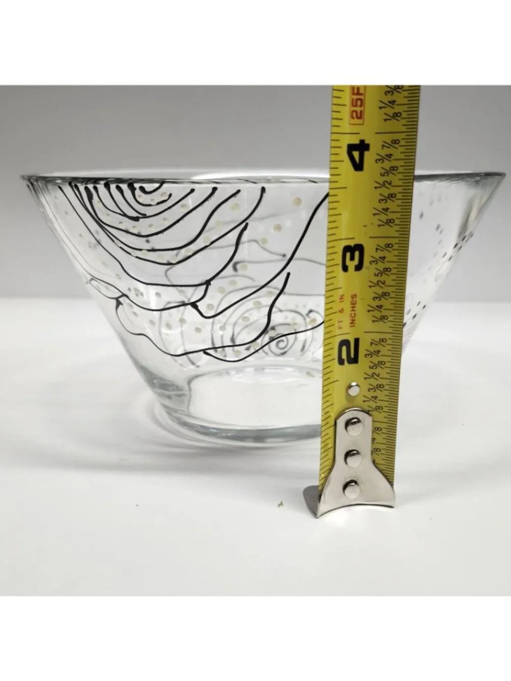 Floral Hand Painted Glass Bowl Black & White Rose